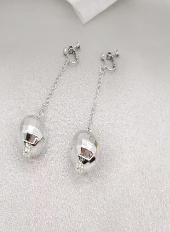 Modpide Silver Disco Ball Clip on Earrings 70's Halloween Earrings Women's Costume Accessories (long) - Image 4